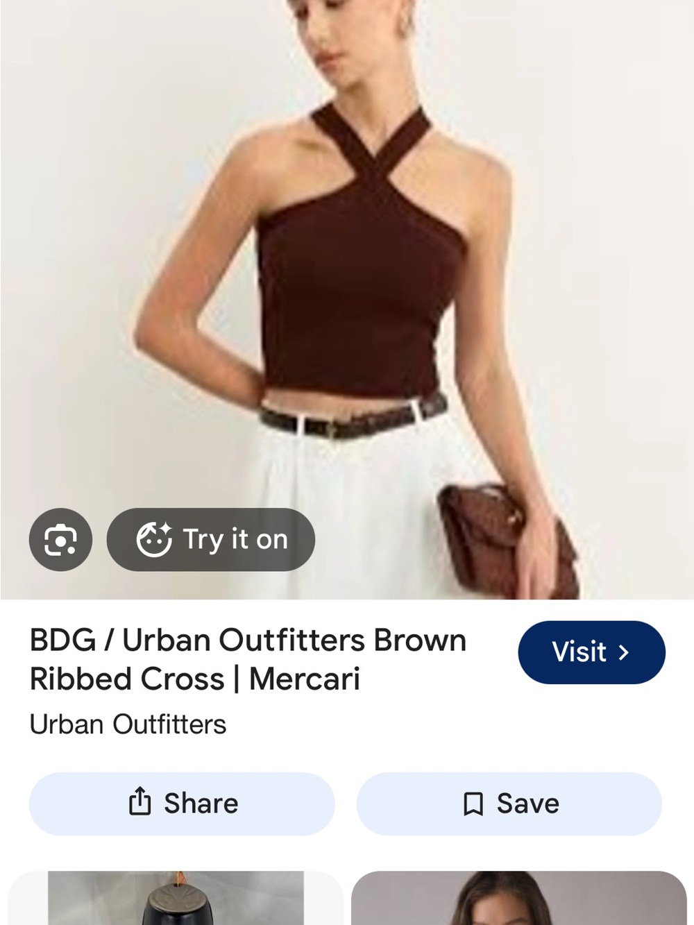 BDG Brown Ribbed Cross-Halter Crop Top